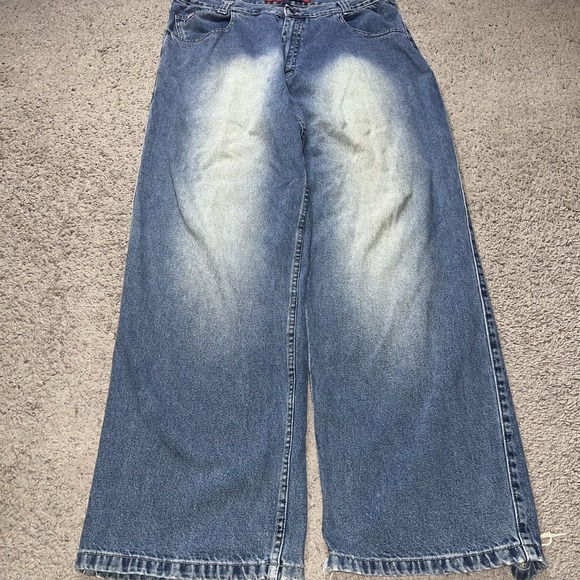 Vintage Mecca Jeans Mens 38x34 Baggy Wide Leg Denim Skater Embroidered Logo Y2K - Picture 1 of 7